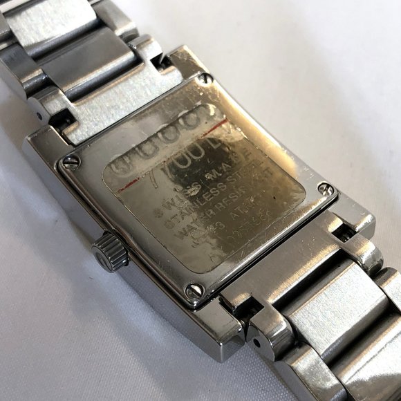 GUCCI Watch Analog Quartz 7700L Square Silver Stainless Steel Dial Black Logo Da - Picture 5 of 8